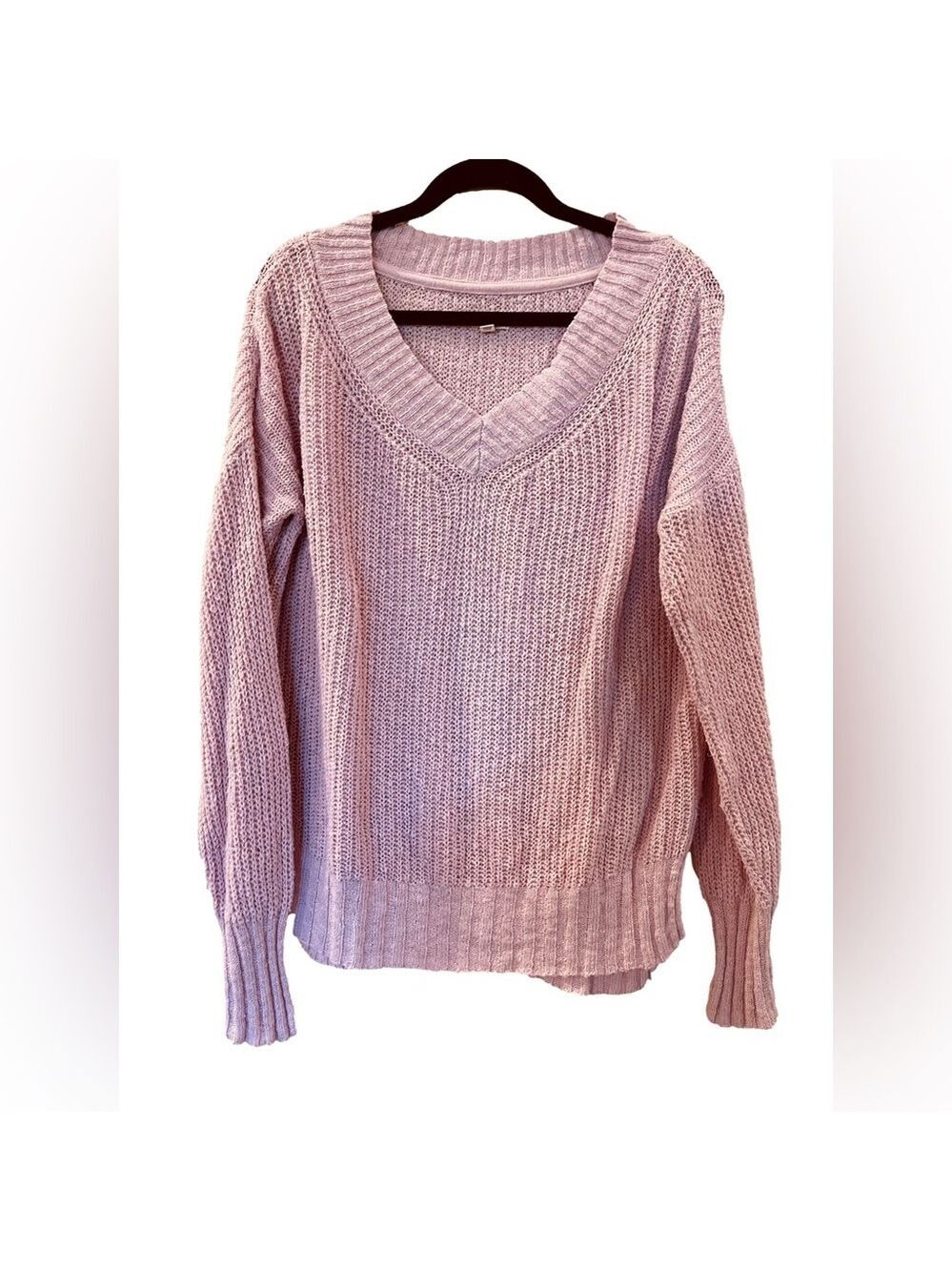 Pilcro Anthropologie Women’s Pink Cable Knit V-neck Sweater Chunky Size: Small